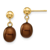 14k-6-7mm-brown-rice-freshwater-cultured-pearl-post-dangle-earrings-SolomonJeweler-Wichita-KS-CustomJewelry