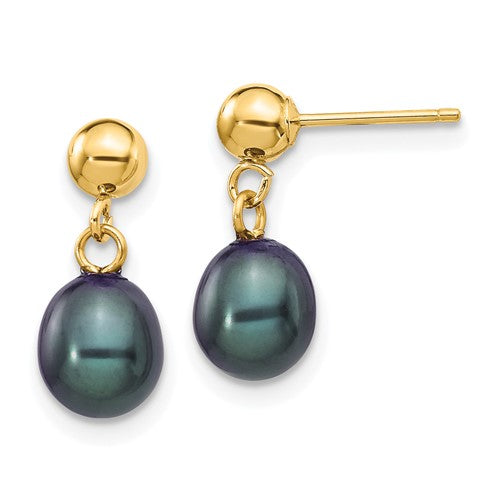 14k-6-7mm-black-rice-freshwater-cultured-pearl-post-dangle-earrings-SolomonJeweler-Wichita-KS-CustomJewelry