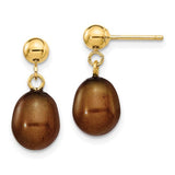 14k-7-8mm-brown-rice-freshwater-cultured-pearl-post-dangle-earrings-SolomonJeweler-Wichita-KS-CustomJewelry