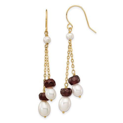 14k-white-freshwater-cultured-pearl-garnet-double-chain-dangle-earrings-SolomonJeweler-Wichita-KS-CustomJewelry