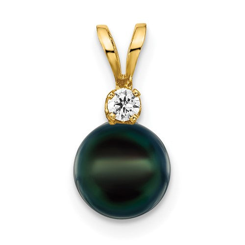 14k-7-8mm-black-round-saltwater-akoya-cultured-pearl-diamond-pendant-SolomonJeweler-Wichita-KS-CustomJewelry