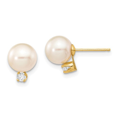 14k-7-8mm-white-round-freshwater-cultured-pearl-10ct-diamond-post-earrings-SolomonJeweler-Wichita-KS-CustomJewelry