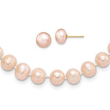 14k-7-8mm-near-round-pink-fwc-pearl-necklace-and-button-earring-set-SolomonJeweler-Wichita-KS-CustomJewelry
