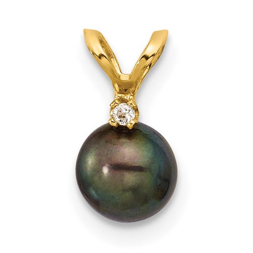 14k-5-6mm-round-black-fwc-pearl-and-01ct-diamond-pendant-SolomonJeweler-Wichita-KS-CustomJewelry