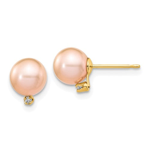 14k-5-6mm-pink-round-freshwater-cultured-pearl-02ct-diamond-post-earrings-SolomonJeweler-Wichita-KS-CustomJewelry