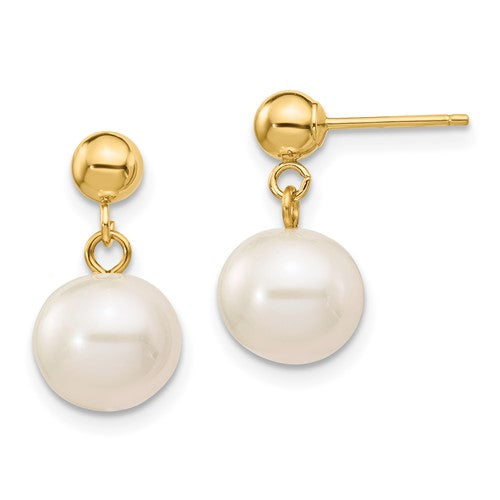14k-8-8-5mm-white-round-freshwater-cultured-pearl-post-dangle-earrings-SolomonJeweler-Wichita-KS-CustomJewelry