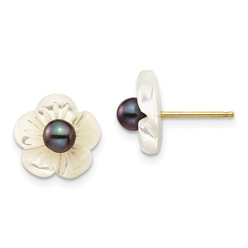 14k-3-4mm-black-fw-cultured-pearl-w-10-mm-mop-flower-post-earrings-SolomonJeweler-Wichita-KS-CustomJewelry