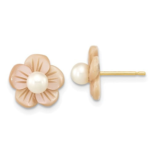 14k-3-4mm-round-white-fwc-pearl-pink-mop-flower-earrings-SolomonJeweler-Wichita-KS-CustomJewelry
