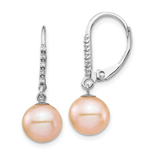 14k-white-gold-8-9mm-pink-fwc-pearl-05ct-diamond-leverback-earrings-SolomonJeweler-Wichita-KS-CustomJewelry