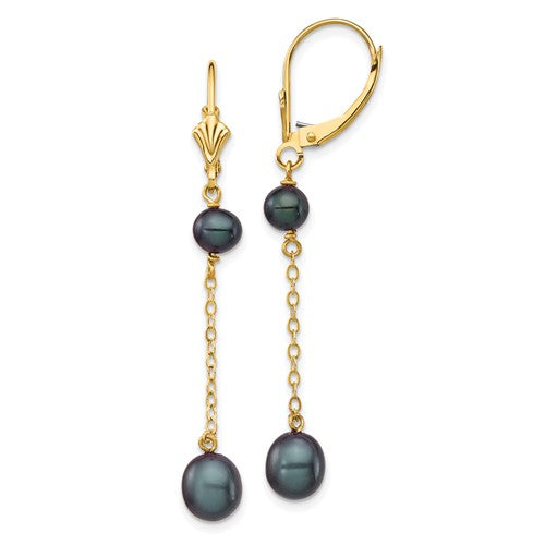14k-5-7mm-black-rice-freshwater-cultured-pearl-leverback-earrings-SolomonJeweler-Wichita-KS-CustomJewelry
