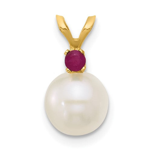 14k-7-7-5mm-white-round-fwc-pearl-ruby-pendant-SolomonJeweler-Wichita-KS-CustomJewelry