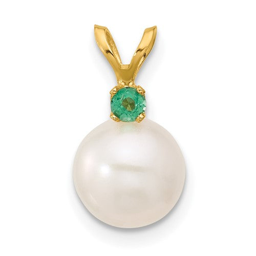 14k-emerald-8-8-5mm-white-round-fwc-pearl-pendant-SolomonJeweler-Wichita-KS-CustomJewelry
