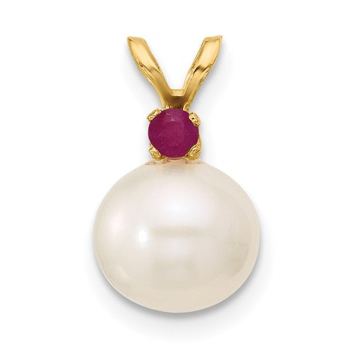 14k-ruby-8-8-5mm-white-round-fwc-pearl-pendant-SolomonJeweler-Wichita-KS-CustomJewelry