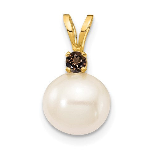14k-smoky-quartz-8-8-5mm-white-round-fwc-pearl-pendant-SolomonJeweler-Wichita-KS-CustomJewelry