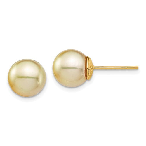 14k-9-10mm-golden-round-saltwater-cultured-south-sea-pearl-post-earrings-SolomonJeweler-Wichita-KS-CustomJewelry