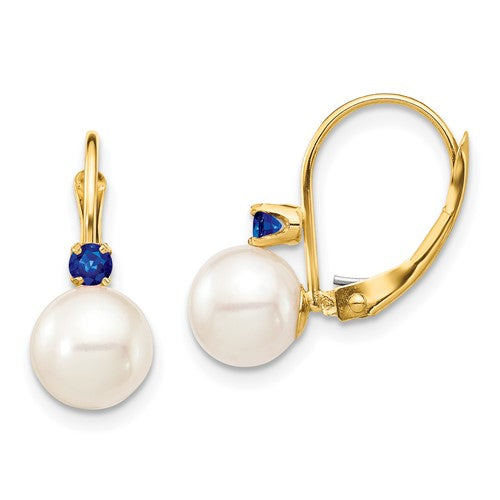 14k-7-7-5mm-white-round-fwc-pearl-sapphire-leverback-earrings-SolomonJeweler-Wichita-KS-CustomJewelry