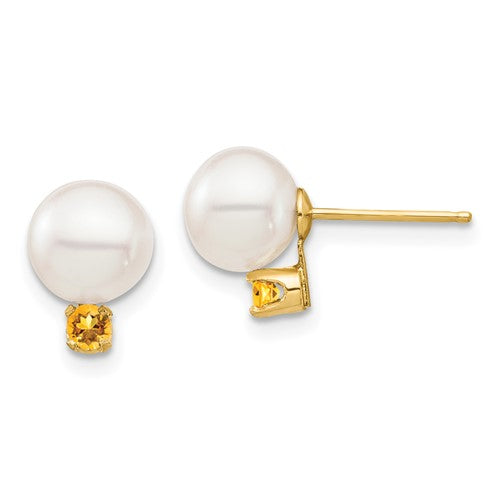 14k-7-7-5mm-white-round-freshwater-cultured-pearl-citrine-post-earrings-SolomonJeweler-Wichita-KS-CustomJewelry