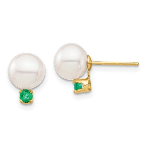 14k-7-7-5mm-white-round-freshwater-cultured-pearl-emerald-post-earrings-SolomonJeweler-Wichita-KS-CustomJewelry
