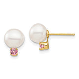 14k-7-7-5mm-white-round-freshwater-cultured-pearl-pink-topaz-post-earrings-SolomonJeweler-Wichita-KS-CustomJewelry