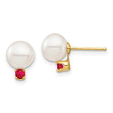 14k-7-7-5mm-white-round-freshwater-cultured-pearl-ruby-post-earrings-SolomonJeweler-Wichita-KS-CustomJewelry