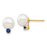 14k-7-7-5mm-white-round-freshwater-cultured-pearl-sapphire-post-earrings-SolomonJeweler-Wichita-KS-CustomJewelry