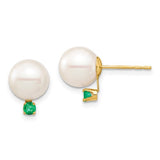 14k-8-8-5mm-white-round-freshwater-cultured-pearl-emerald-post-earrings-SolomonJeweler-Wichita-KS-CustomJewelry