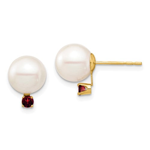 14k-8-8-5mm-white-round-freshwater-cultured-pearl-garnet-post-earrings-SolomonJeweler-Wichita-KS-CustomJewelry