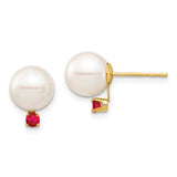 14k-8-8-5mm-white-round-freshwater-cultured-pearl-ruby-post-earrings-SolomonJeweler-Wichita-KS-CustomJewelry