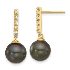 14k-9-10mm-round-black-tahitian-pearl-and-20ct-dia-post-dangle-earrings-SolomonJeweler-Wichita-KS-CustomJewelry