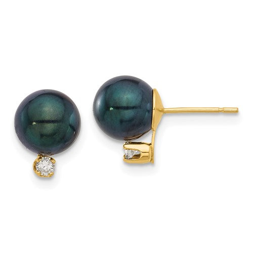 14k-7-8mm-round-black-akoya-pearl-and-10ct-diamond-post-earrings-SolomonJeweler-Wichita-KS-CustomJewelry
