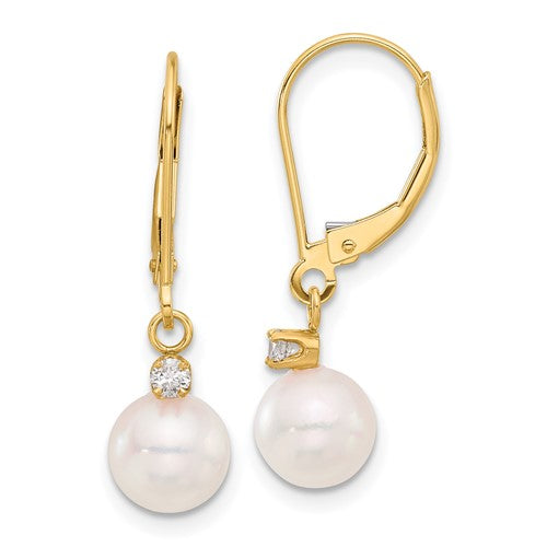 14k-7-8mm-round-white-akoya-pearl-10ct-dia-dangle-leverback-earrings-SolomonJeweler-Wichita-KS-CustomJewelry