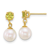 14k-7-8mm-round-white-fwc-pearl-and-peridot-post-dangle-earrings-SolomonJeweler-Wichita-KS-CustomJewelry