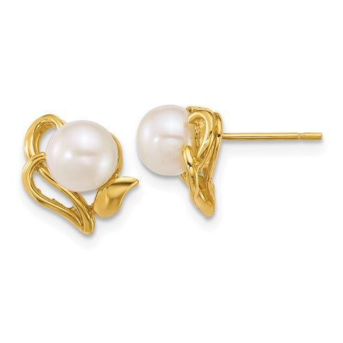14k-polished-6-7mm-button-fw-cultured-pearl-flower-post-earrings-SolomonJeweler-Wichita-KS-CustomJewelry