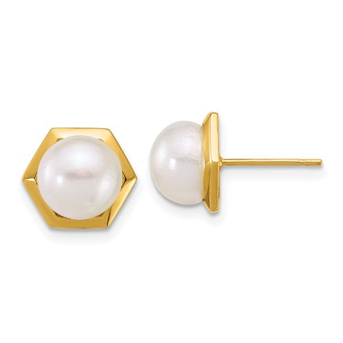 14k-polished-7-8mm-button-fw-cultured-pearl-hexagon-post-earrings-SolomonJeweler-Wichita-KS-CustomJewelry