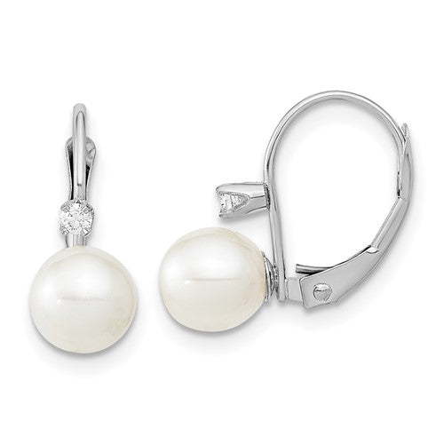 14k-white-gold-6-7mm-round-white-fwc-pearl-06ct-dia-leverback-earrings-SolomonJeweler-Wichita-KS-CustomJewelry