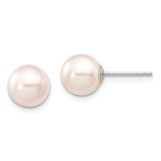 14K White Gold 7-8mm Round White Saltwater Akoya Cultured Pearl Earrings - Solomon Jewelers