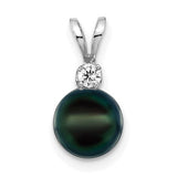 14kw-7-8mm-black-round-saltwater-akoya-cultured-pearl-diamond-post-pendants-SolomonJeweler-Wichita-KS-CustomJewelry