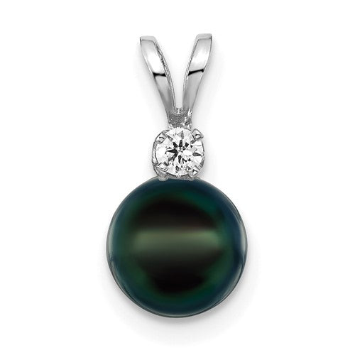 14kw-7-8mm-black-round-saltwater-akoya-cultured-pearl-diamond-post-pendants-SolomonJeweler-Wichita-KS-CustomJewelry