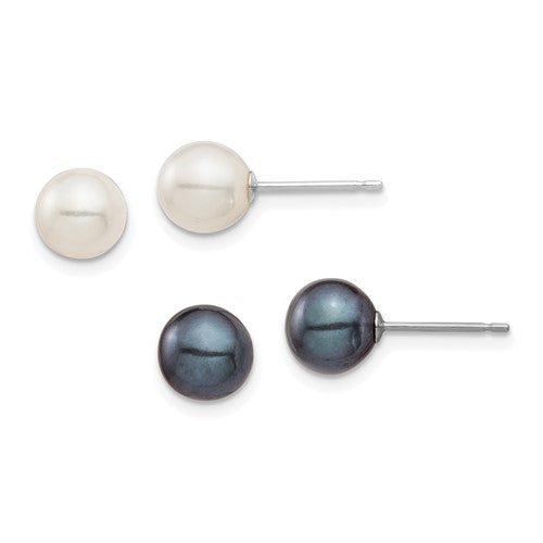 14k-white-gold-6-7mm-round-white-and-black-fwc-pearl-2-earrings-set-SolomonJeweler-Wichita-KS-CustomJewelry