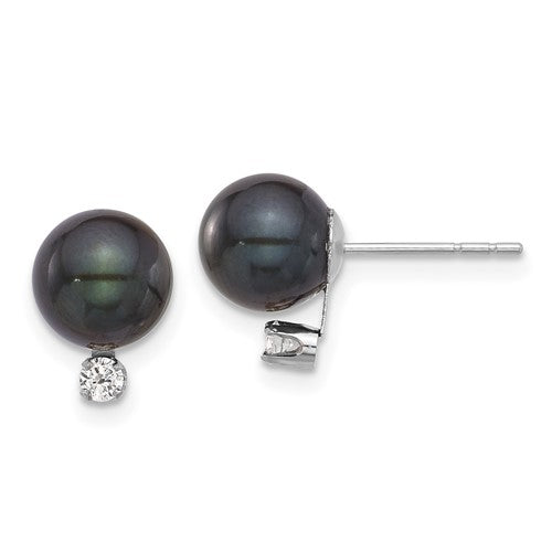 14k-white-gold-7-8mm-round-black-akoya-pearl-10ct-dia-post-earrings-SolomonJeweler-Wichita-KS-CustomJewelry