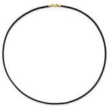 14K 2mm 18in Black Leather Cord Necklace