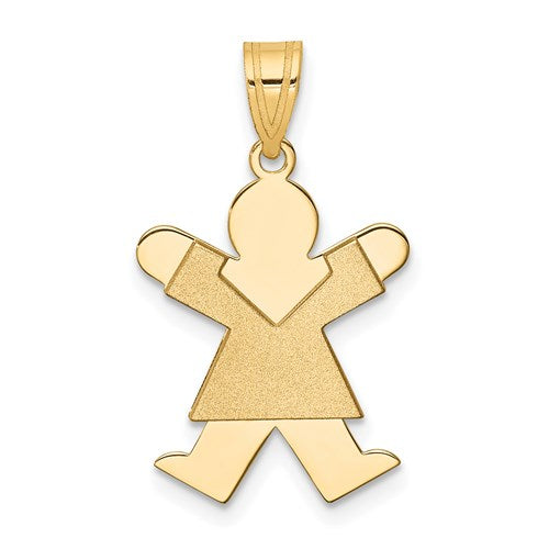 14k gold girl charm pendant showcasing a detailed gold jewelry piece from Solomon Jewelers.