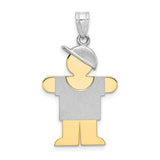 14k two-tone gold large boy charm with hat, featuring engravable surface, designed for necklaces or bracelets.
