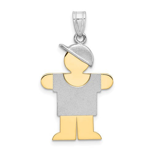 14k two-tone gold large boy charm with hat, featuring engravable surface, designed for necklaces or bracelets.