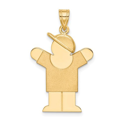 14k solid gold boy with hat charm, engravable pendant from Solomon Jewelers, featuring detailed craftsmanship and a polished finish.