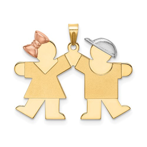 14k-tri-color-small-girl-on-left-and-boy-on-right-engravable-charm-SolomonJeweler-Wichita-KS-CustomJewelry
