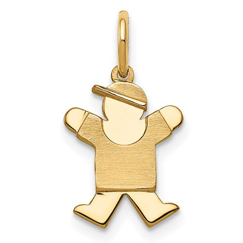 14k gold mini boy joy charm pendant from Solomon Jewelers, showcasing a detailed small boy figure in gold.