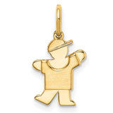 14k gold mini boy kiss charm pendant from Solomon Jewelers, detailed close-up of the small, polished jewelry piece.
