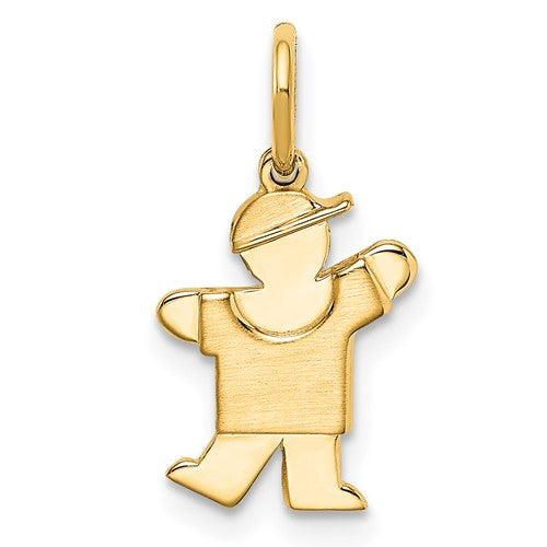 14k gold mini boy kiss charm pendant from Solomon Jewelers, detailed close-up of the small, polished jewelry piece.