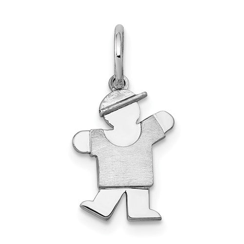 14k white gold mini boy kiss charm pendant from Solomon Jewelers, featuring a detailed small boy figure in gold.